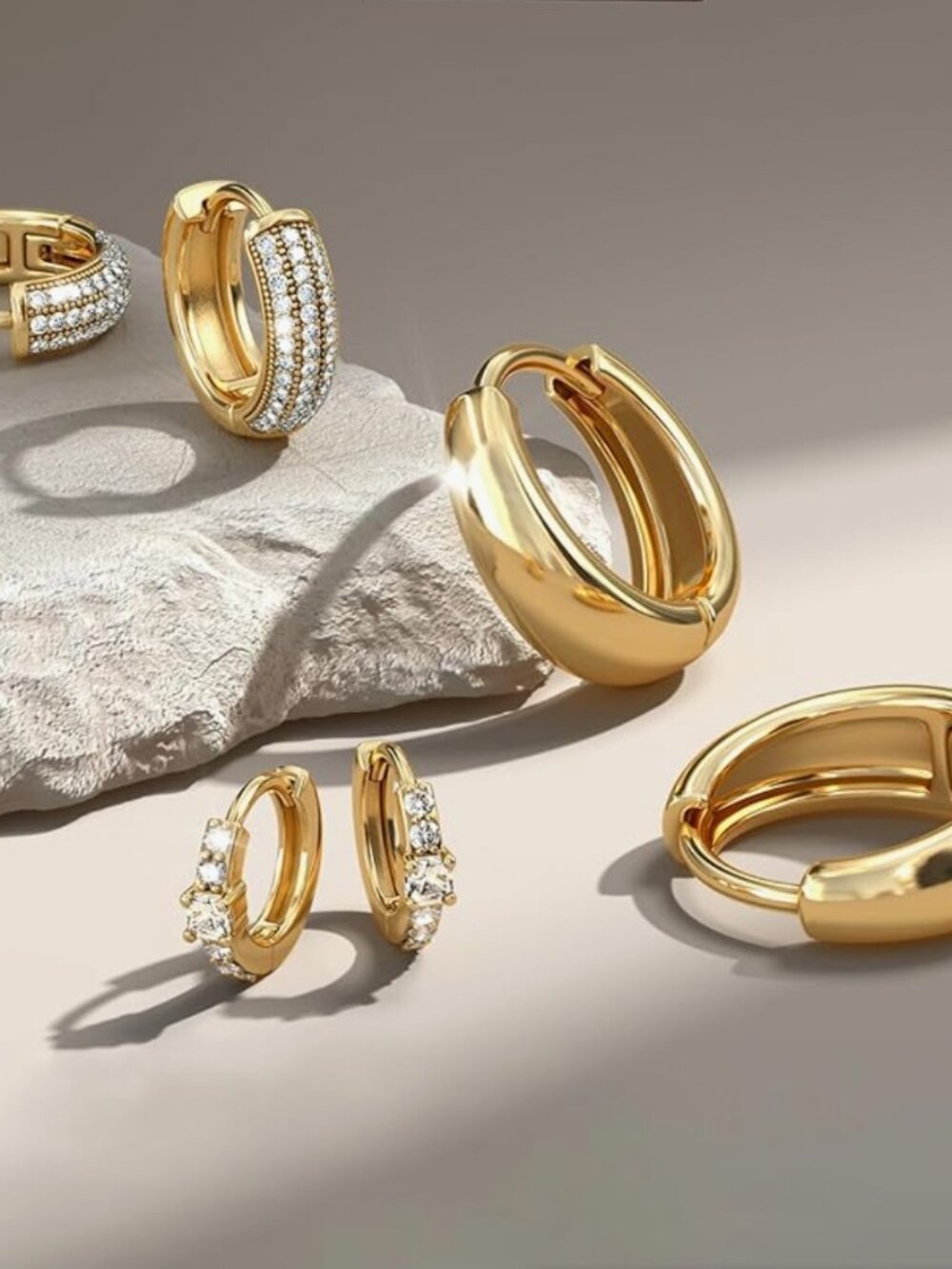 3 Pairs Gold Plated Chunky Hoop Earrings